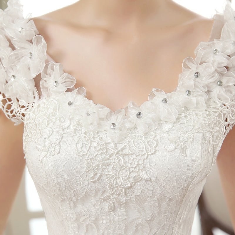 Spring new bride married gauze dress, slim thin shoulders, the Korean lace flower word shoulder woman - RICALOUX