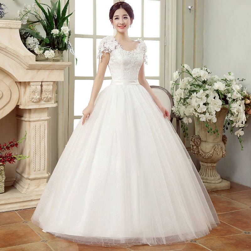Spring new bride married gauze dress, slim thin shoulders, the Korean lace flower word shoulder woman - RICALOUX