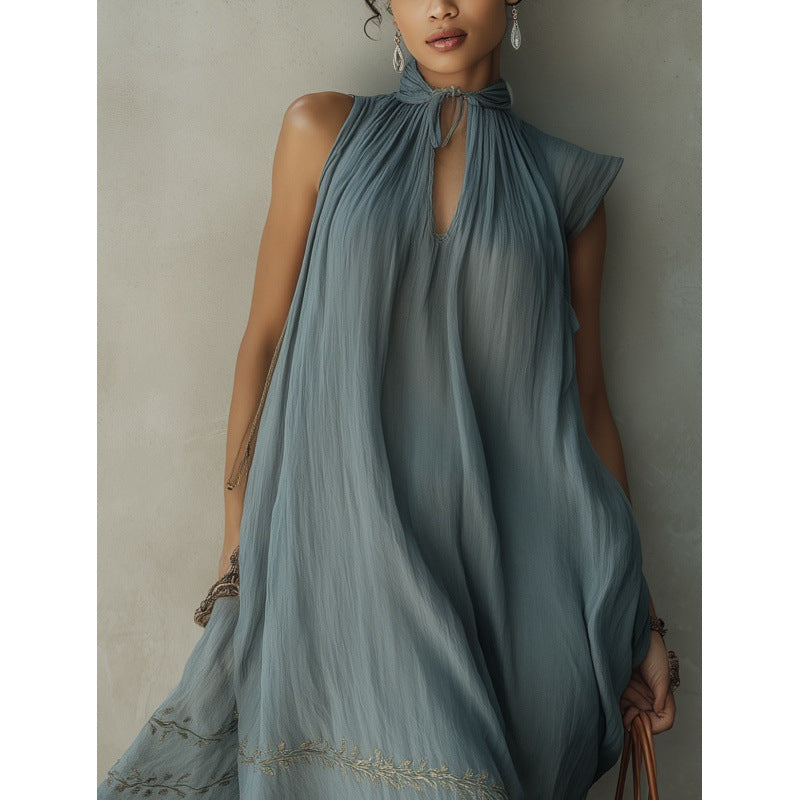 Womens Sleeveless Dress With Lace Trim And Ties by Ricaloux