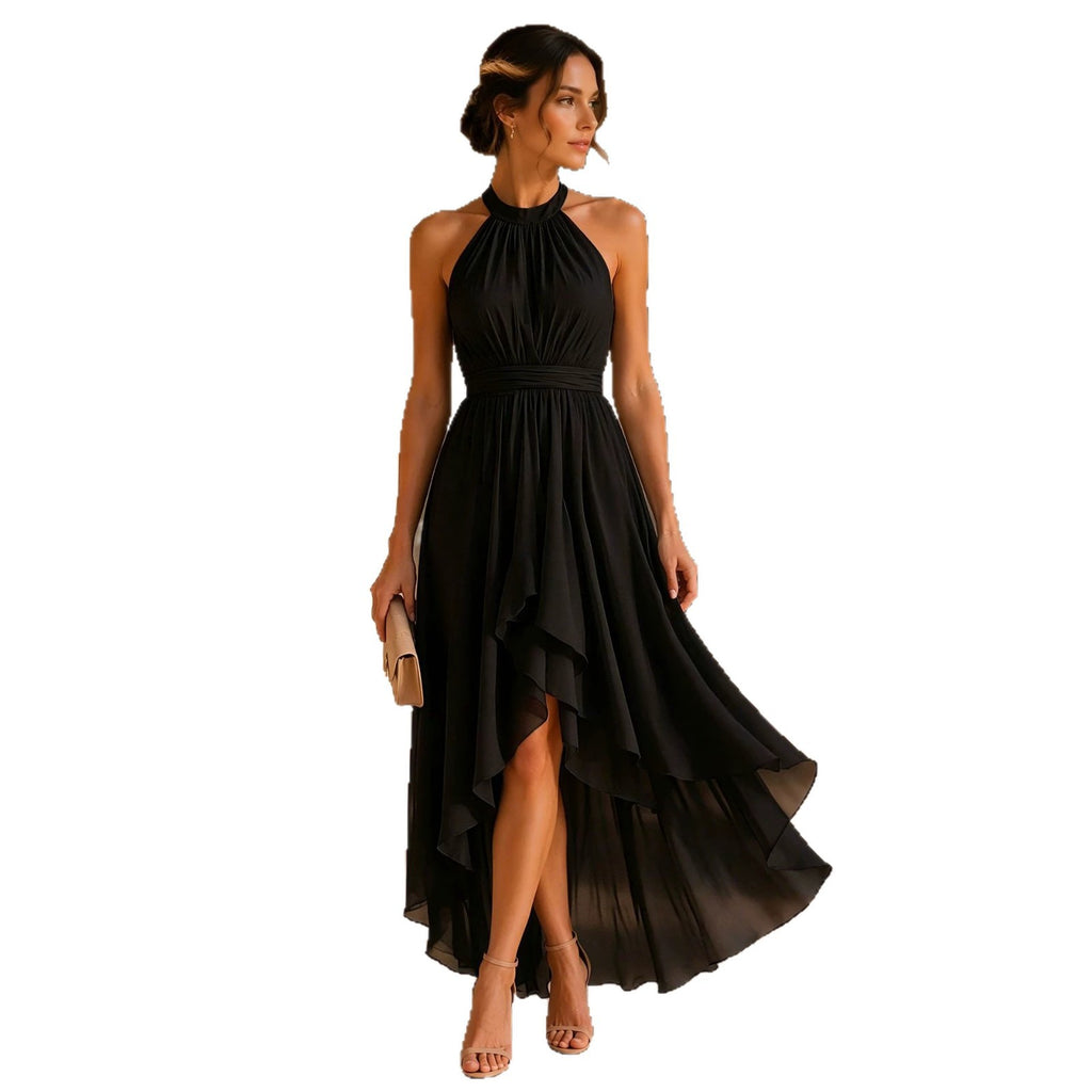 Irregular Sleeveless Chiffon Halter-Neck Evening Dress by Ricaloux