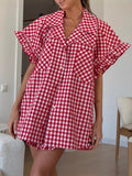 Ruffled Plaid Shirt And High-waisted Shorts Set – Premium 4 | RICALOUX