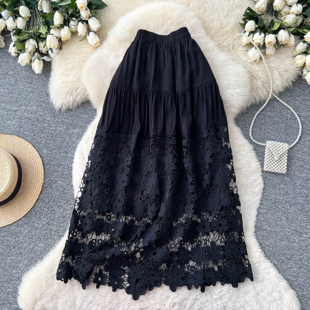 Womens Hollowed-Out Loose Lace-Patchwork A-Line Skirt – Premium 0 | RICALOUX