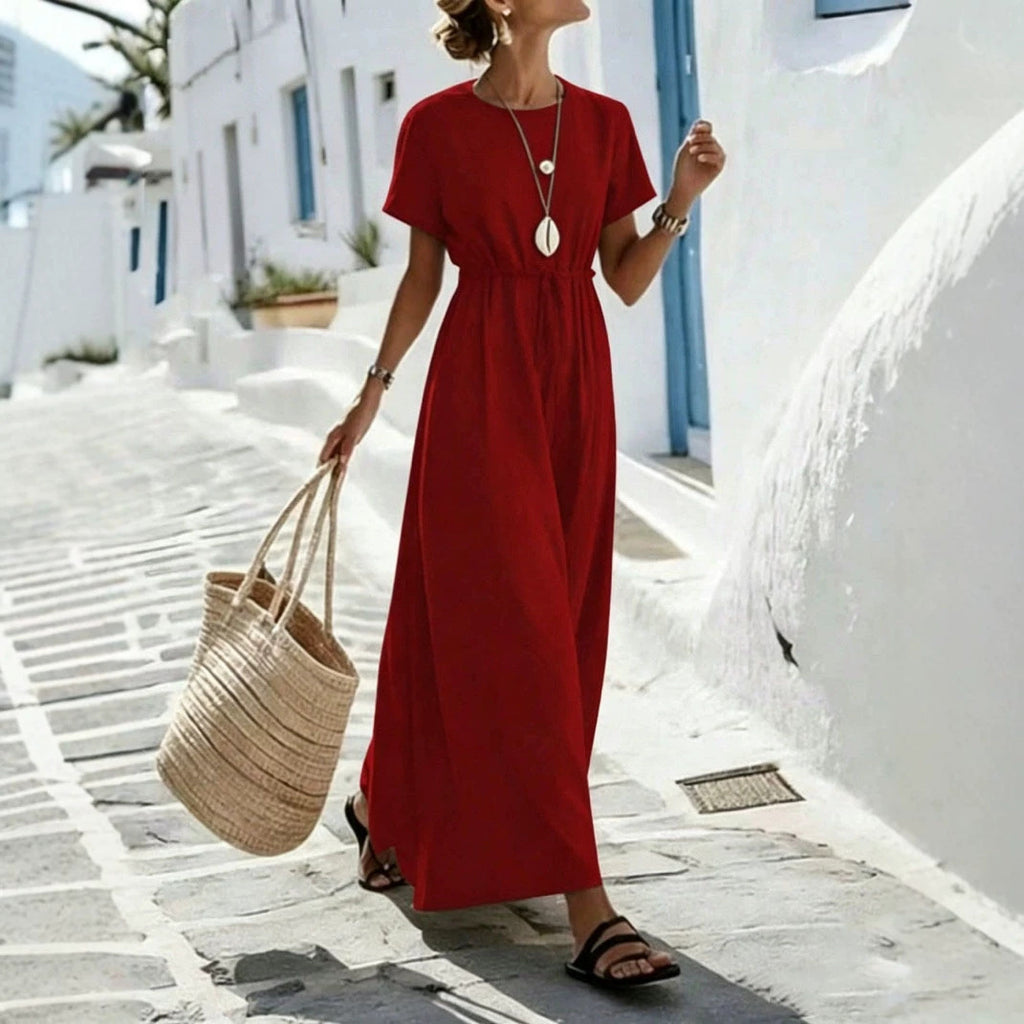 Womens Short-Sleeve Belted Resort Dress by Ricaloux
