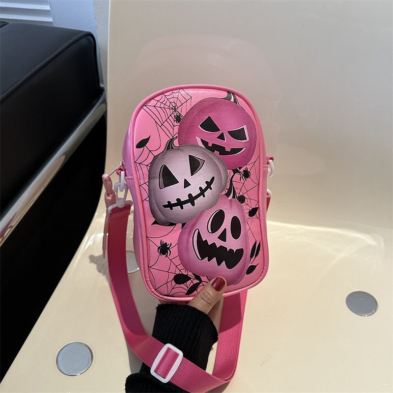 Halloween Graffiti Phone Bag Girls Funny Cartoon Pumpkin Ghost Bat Print Crossbody Bag For Women Mini Personality Creative Shoulder Bags - RICALOUX