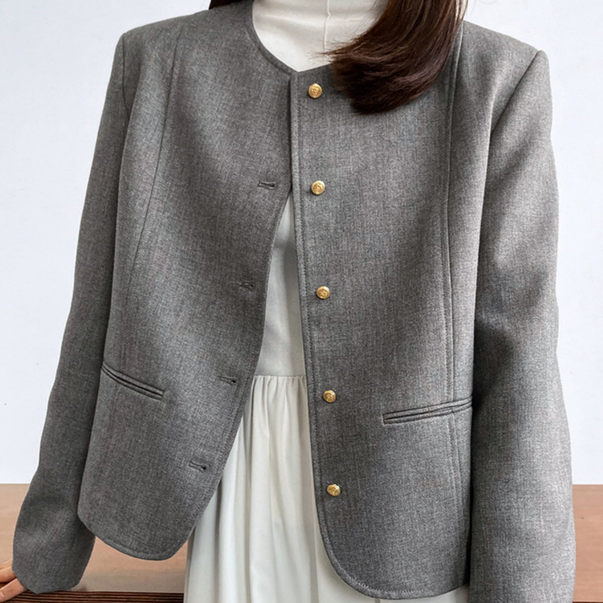 Womens Cropped Autumn Outerwear Elegant High-end Blazer by Ricaloux