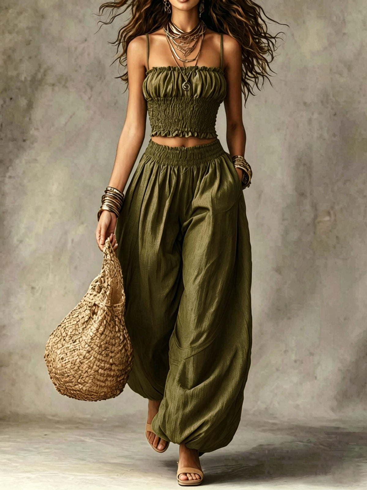Elegant Strapless Cropped Camisole Paired With Lantern Pants Set – Premium 0 | RICALOUX