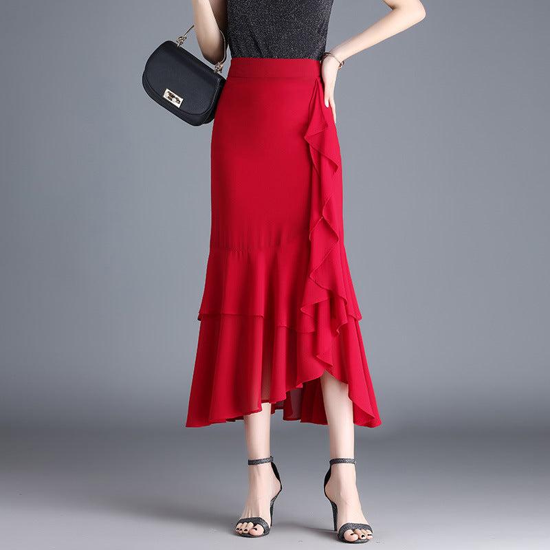 Womens Irregular Ruffled Chiffon Skirt by Ricaloux