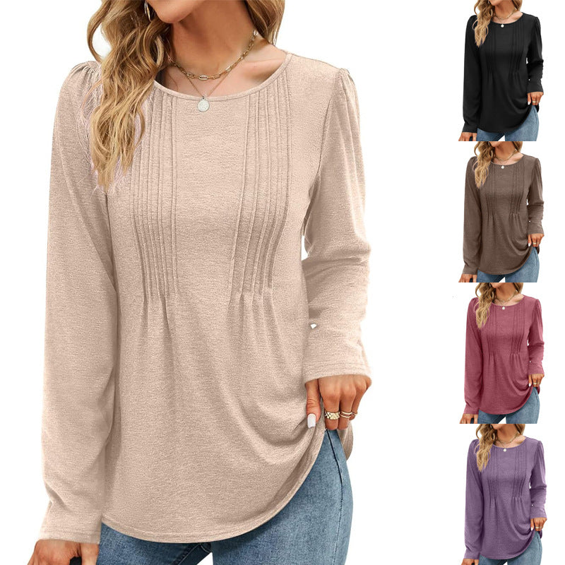 Plain-colored Long-sleeve Crew-neck Top – Premium 0 | RICALOUX