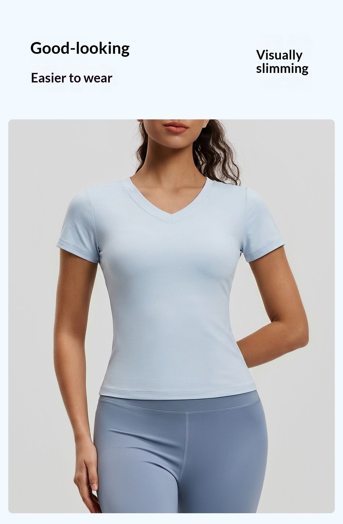 Peach Basic V-neck Short Sleeve Sports Top, Breathable Slim-fit Yoga Shirt For Fitness And Running – Premium 4 | RICALOUX