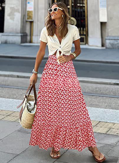 Printed Beach Casual Pleated Maxi Skirt – Premium 0 | RICALOUX