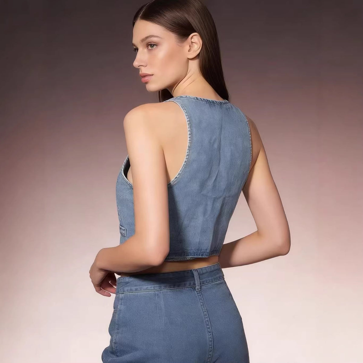 Womens Retro Casual Fashion Denim Vest by Ricaloux
