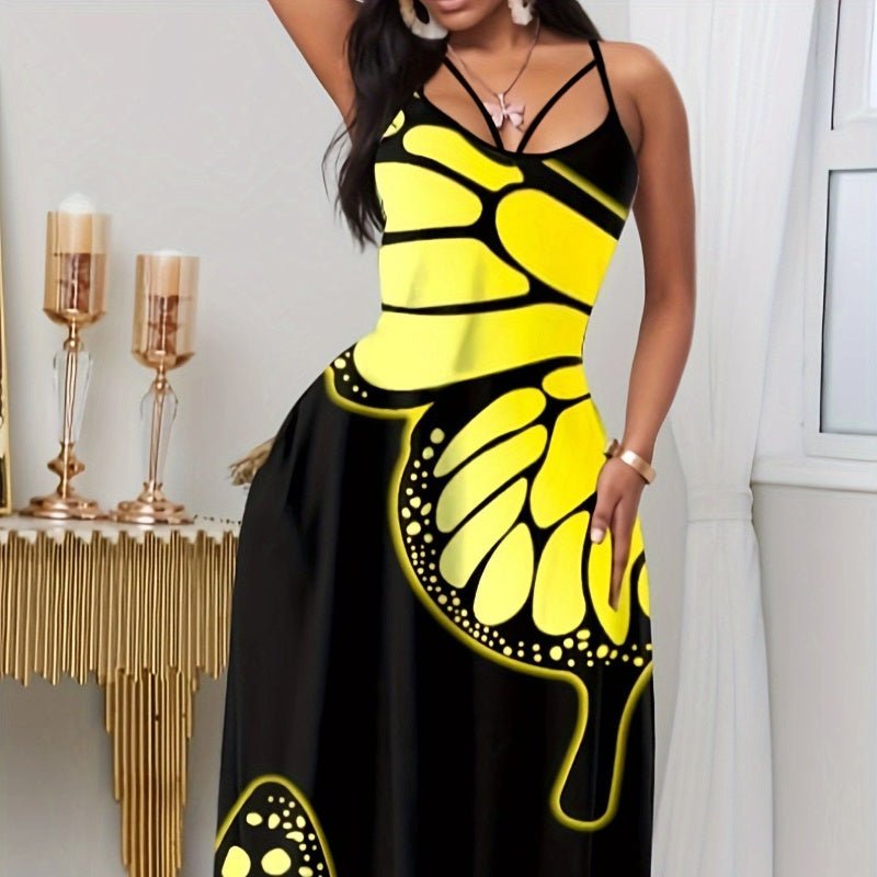 Summer New Sleeveless V-neck Pullover Butterfly Loose Sling Dress - RICALOUX