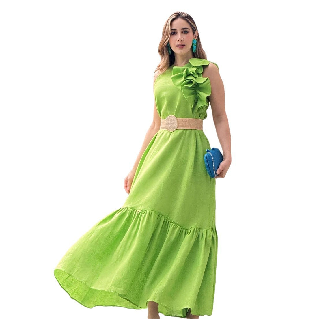 Ruffled-Trim Round-Neck Sleeveless Fashionable Casual Dress – Premium 0 | RICALOUX