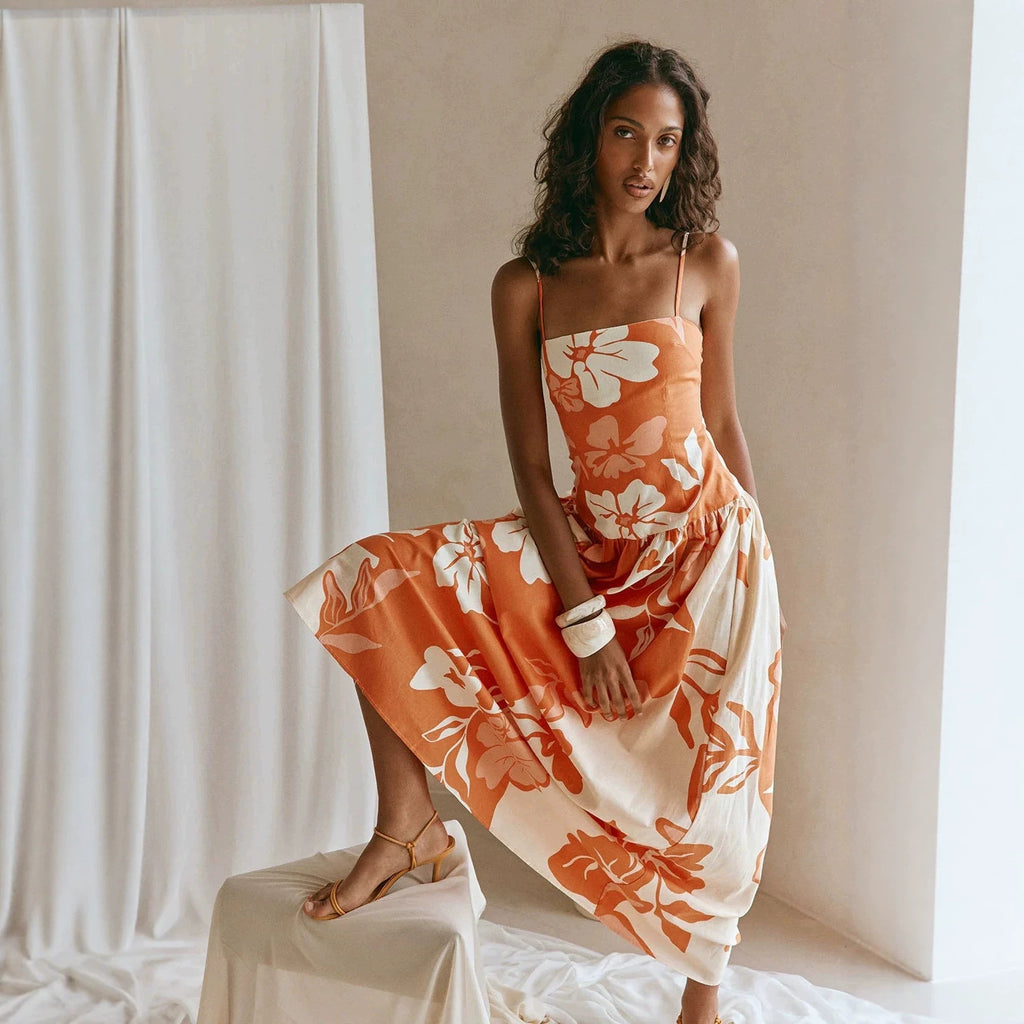 Printed Off-shoulder Slim-fit Strap Dress – Premium 0 | RICALOUX