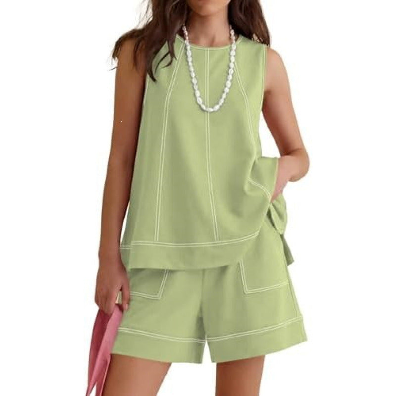 Summer Crew-neck Sleeveless Tank Top With Drawstring – Premium 0 | RICALOUX