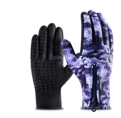 Outdoor Waterproof Gloves Touch Screen Windproof Riding Zipper Sports Winter Warm Fleece Mountaineering Gloves - RICALOUX
