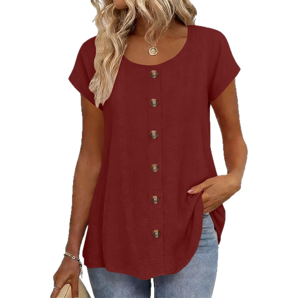 Womens Elegant And Fashionable Solid-color Round-neck Short-sleeve Top by Ricaloux