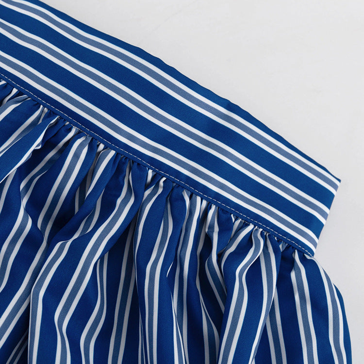 Strapless Blue And White Striped Maxi Dress by Ricaloux