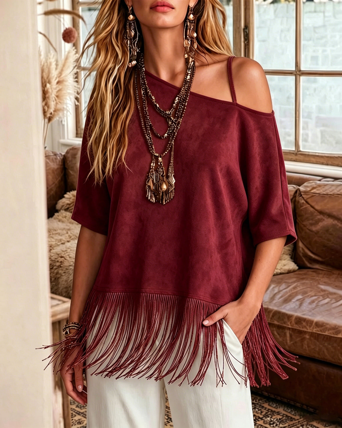 Loose-fit Western-style T-shirt With A Fringed Hem – Premium 0 | RICALOUX