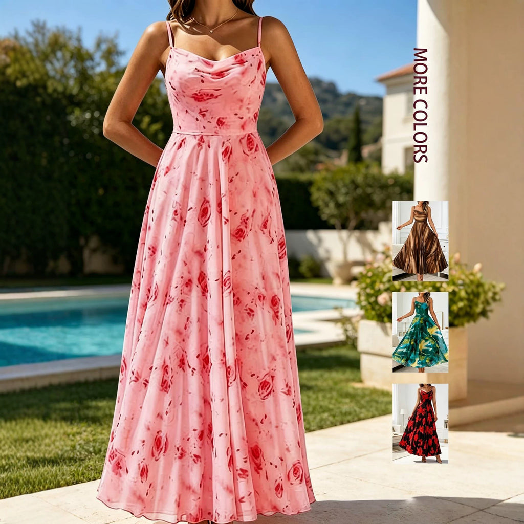 Womens Fashionable Printed Waist-cinching Strap Dress by Ricaloux