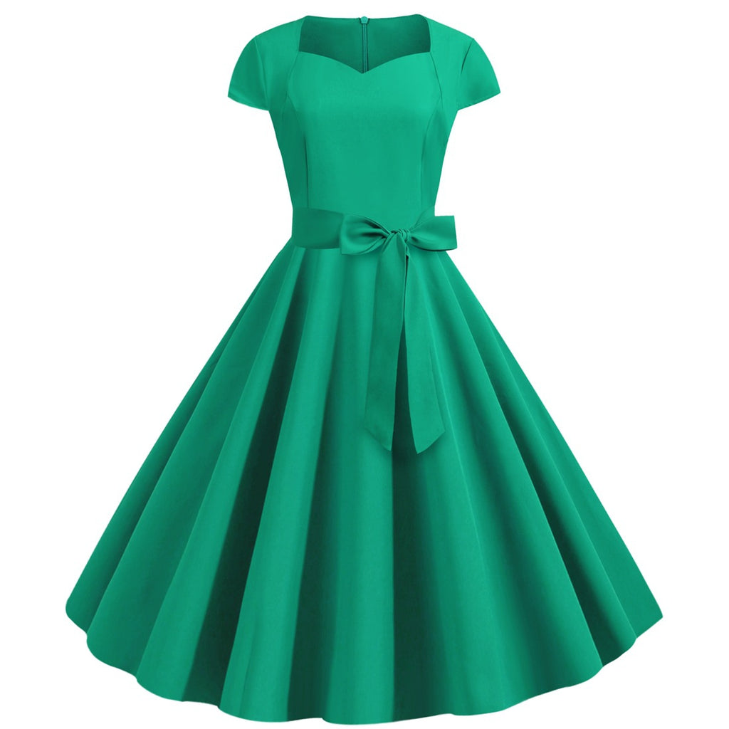 Solid-color Sleeveless A-line Dress With A Belt by Ricaloux