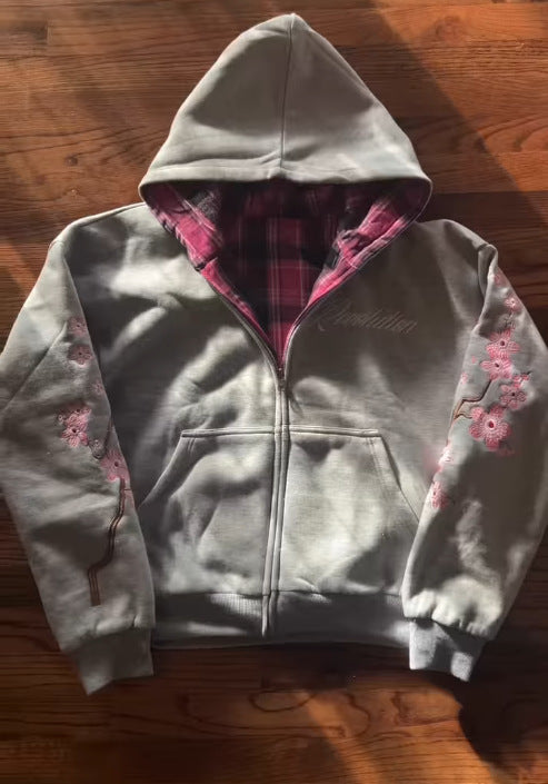 American-style Trendy Vintage Letter-embroidered Patchwork Reversible Loose-fit Hooded Jacket Hoodie by Ricaloux