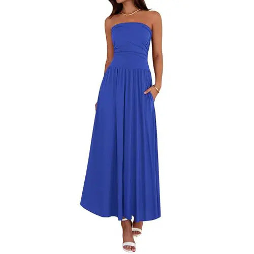 Vintage-tinged Pleated Patchwork Strapless Evening Dress by Ricaloux