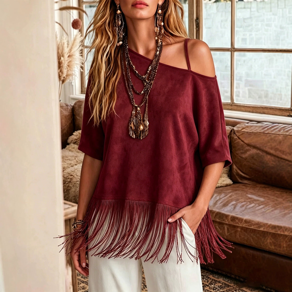 Loose-fit Western-style T-shirt With A Fringed Hem – Premium 0 | RICALOUX
