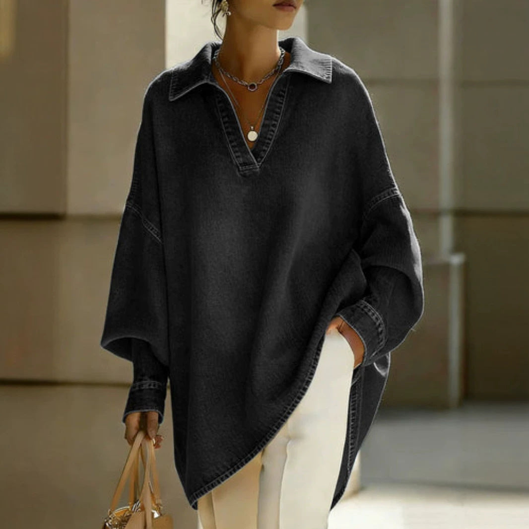 Women's Loose-fitting Casual Denim Shirt For Commuting by Ricaloux
