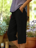 Elegant Side-rimmed Slanted-pocket Casual Capri Pants by Ricaloux