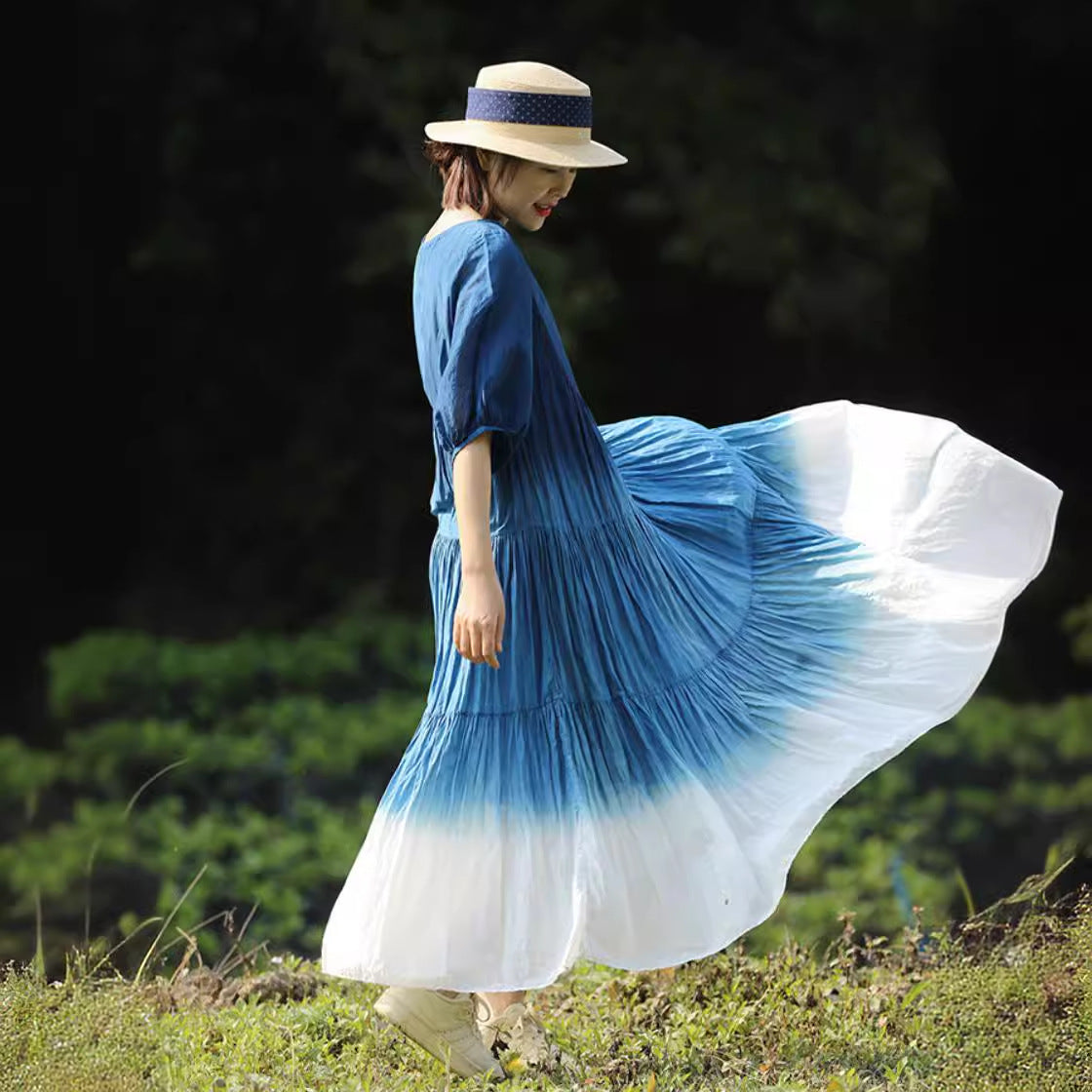 Ombre Loose-fit Cotton Dress by Ricaloux