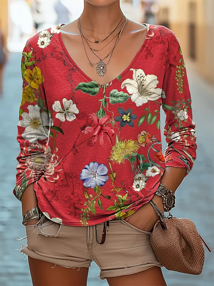 New Womens Casual V-neck Long-sleeve Top by Ricaloux