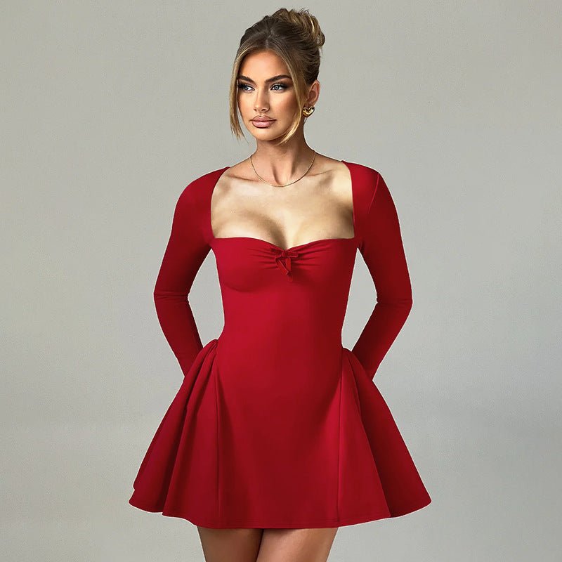 Socialite Style Elegant Slim Fit Fitted Waist Bubble Long Sleeve Dress - RICALOUX