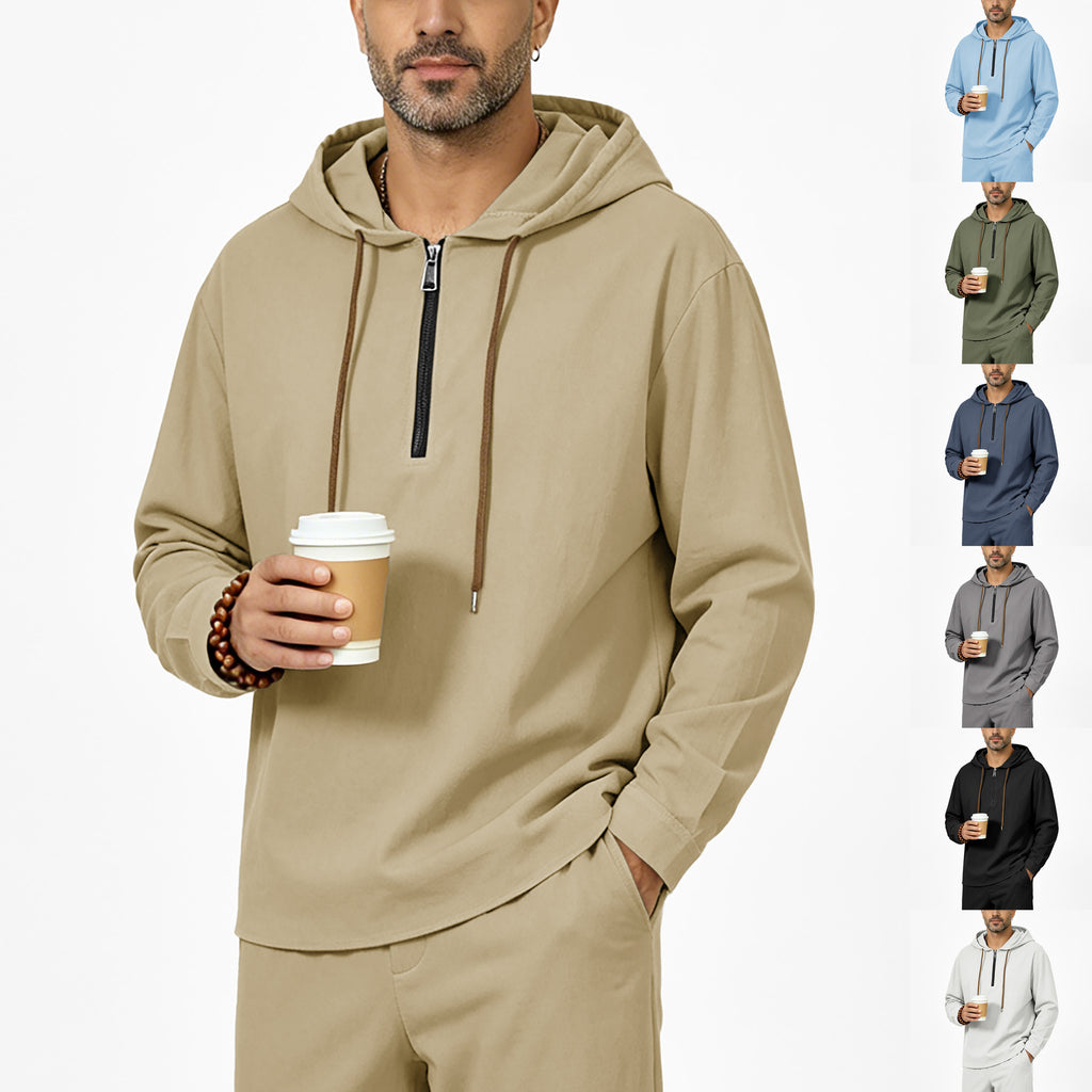 Mens Linen Hooded Half-Zip Sweatshirt by Ricaloux