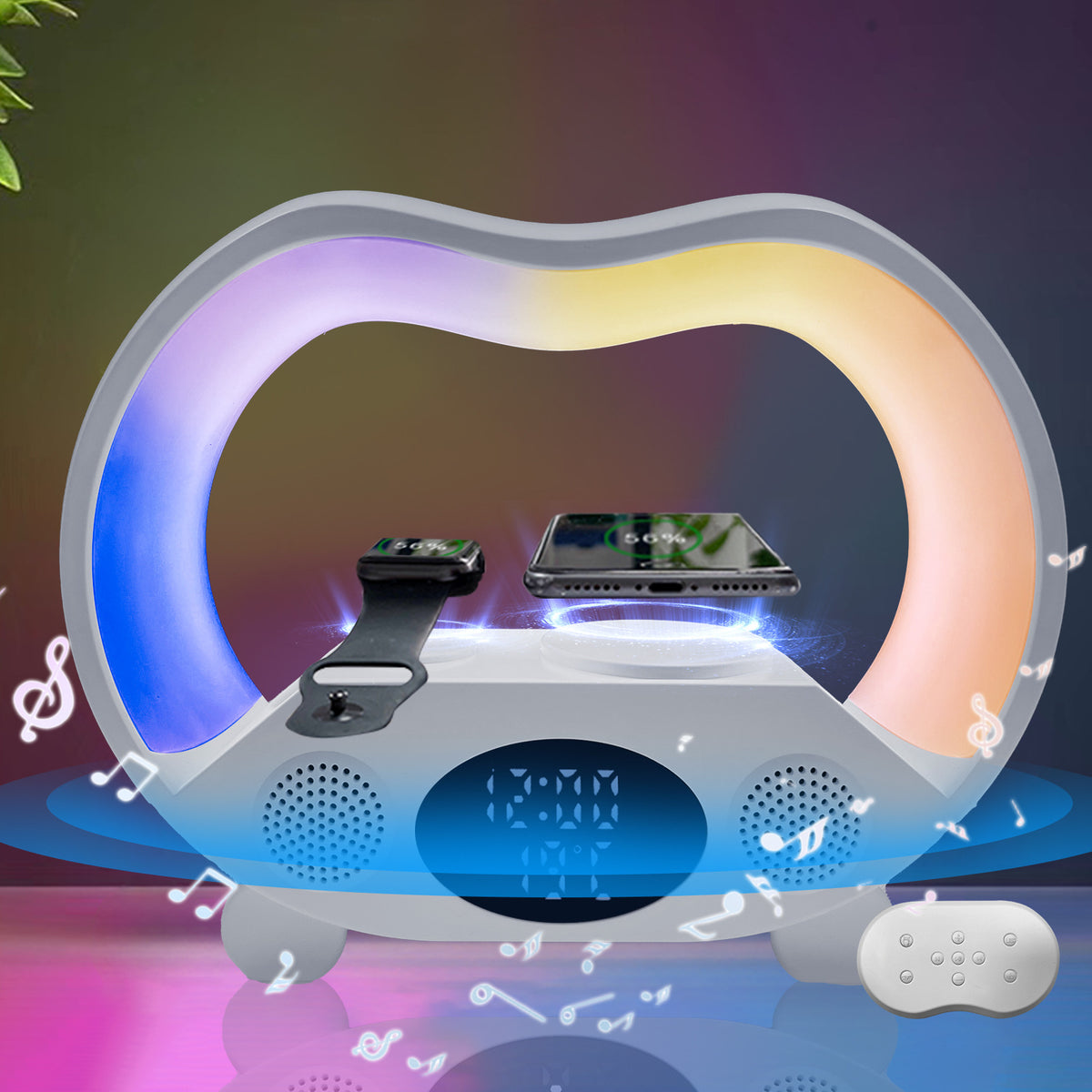 New 6 In 1 Smart Remote Control Bluetooth-compatible Ambience Intelligent LED Table Lamp Multi-function Wireless Charger Night Light Bluetooth-compatible Speaker by Ricaloux