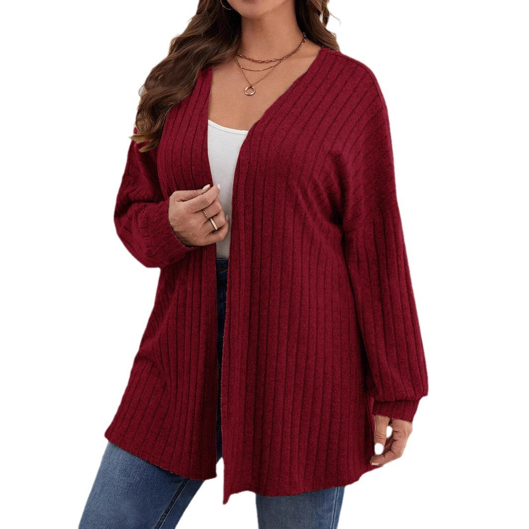 Long Sleeve Solid Color Loose Cardigan Top Women's Knitting Coat by Ricaloux