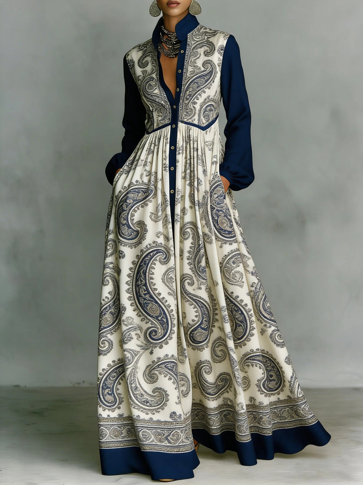 Womens Retro Casual Waist-Cinching Printed Dress – Premium 0 | RICALOUX