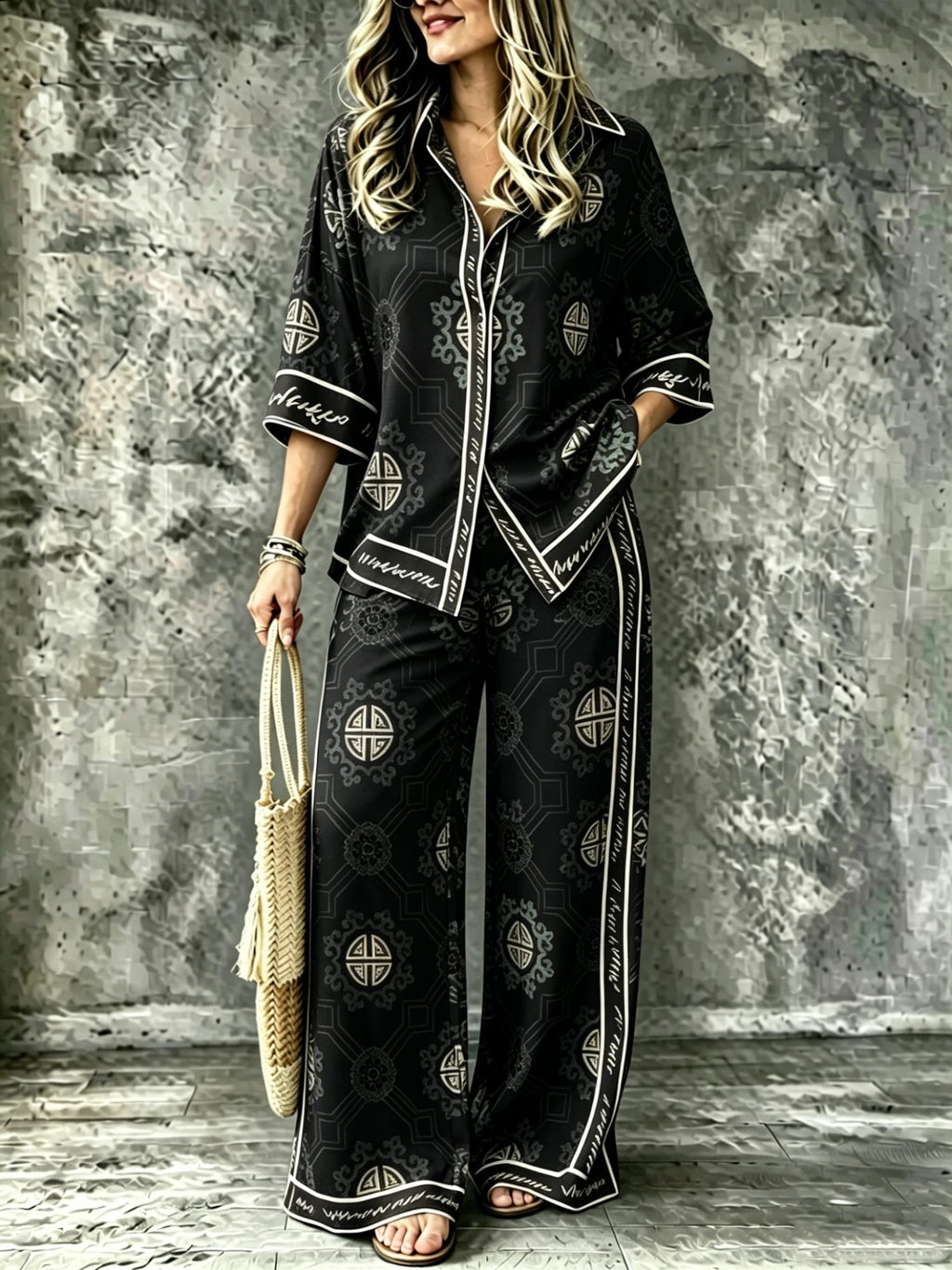 SpringSummer Digital-Print Shirt And Pants Set – Premium 0 | RICALOUX