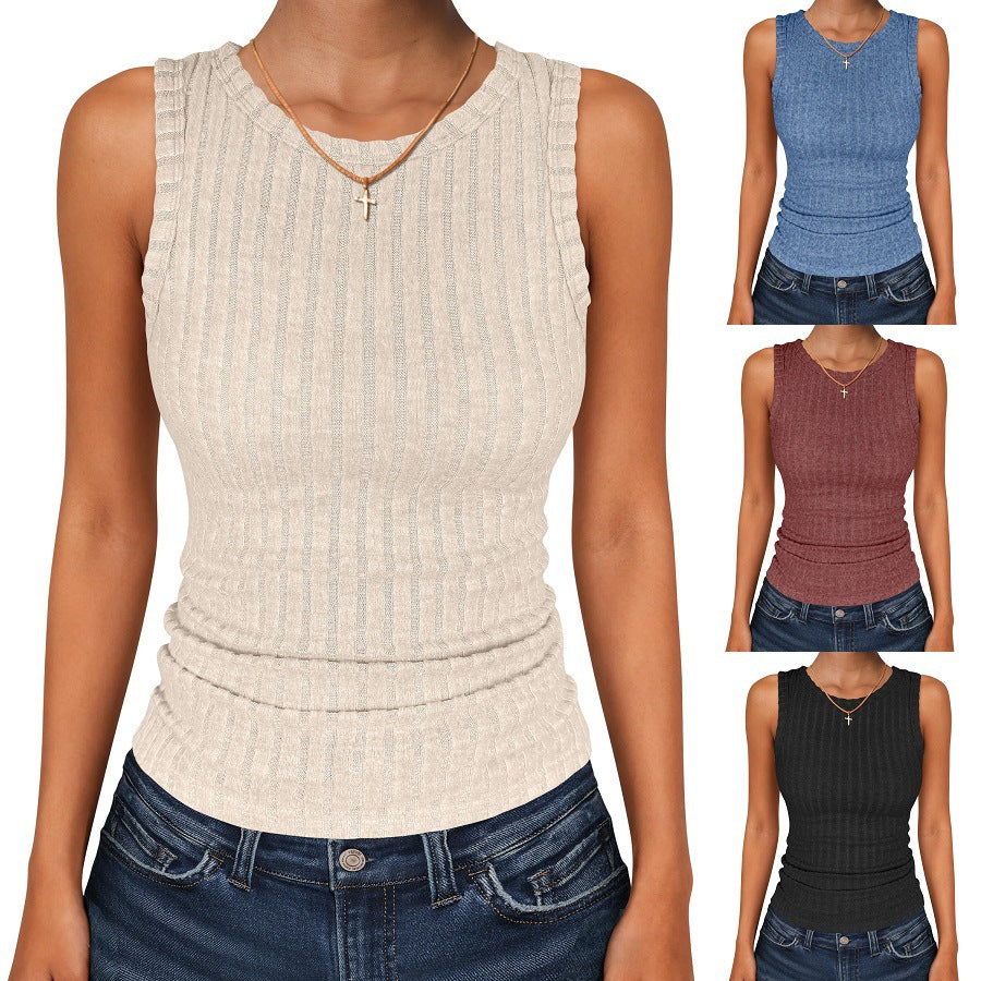 Womens Round-Neck Casual Sleeveless Solid-Color Knitted Vest – Premium 0 | RICALOUX