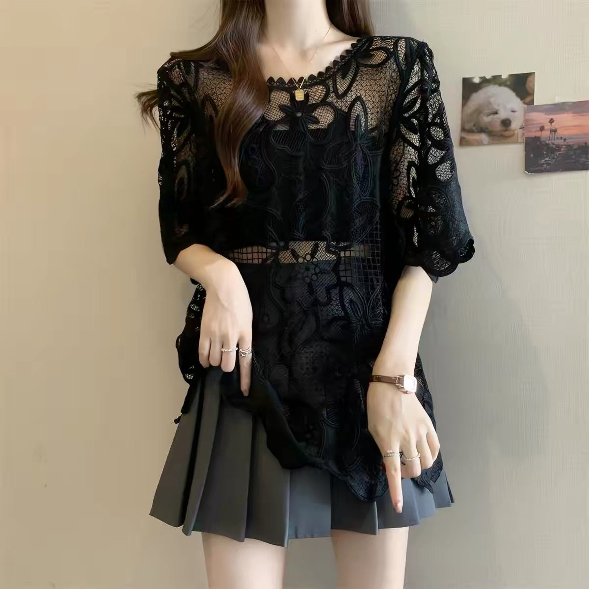 Design-focused Round-neck Lace Chanel-style Womens Top – Premium 0 | RICALOUX