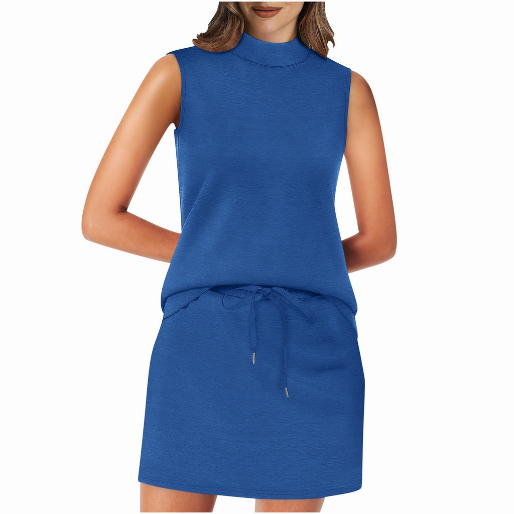 Sleeveless Stand-Neck Top And Short Skirt Two-Piece Set For Summer Beach Vacations by Ricaloux