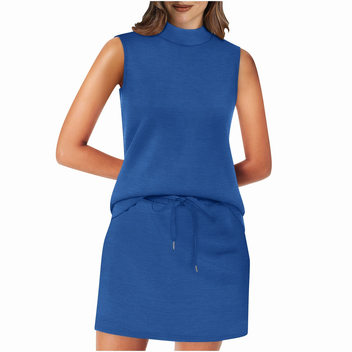 Sleeveless Stand-Neck Top And Short Skirt Two-Piece Set For Summer Beach Vacations by Ricaloux