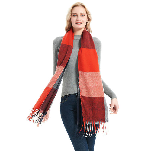 British-style Mens And Womens Couple Tassel Scarf With Large Plaid Pattern by Ricaloux