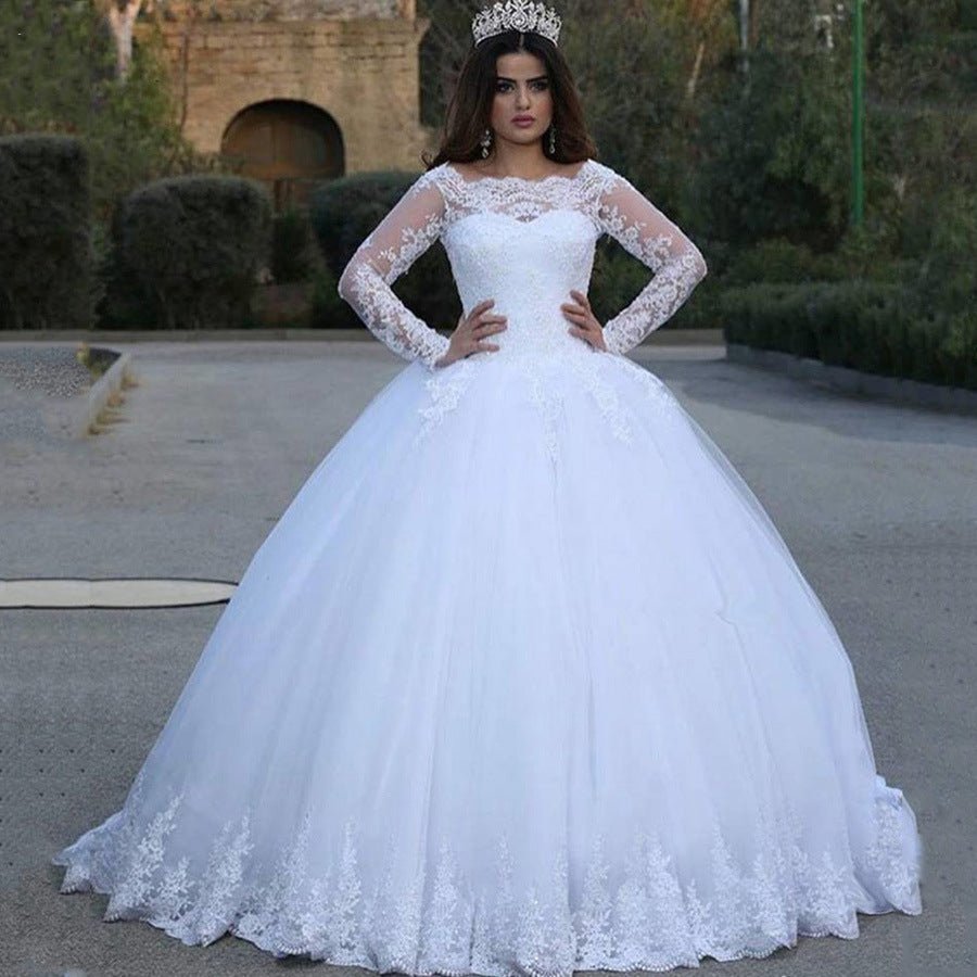 Cross-border Source White Vintage Lace Applique Wedding Dress - RICALOUX