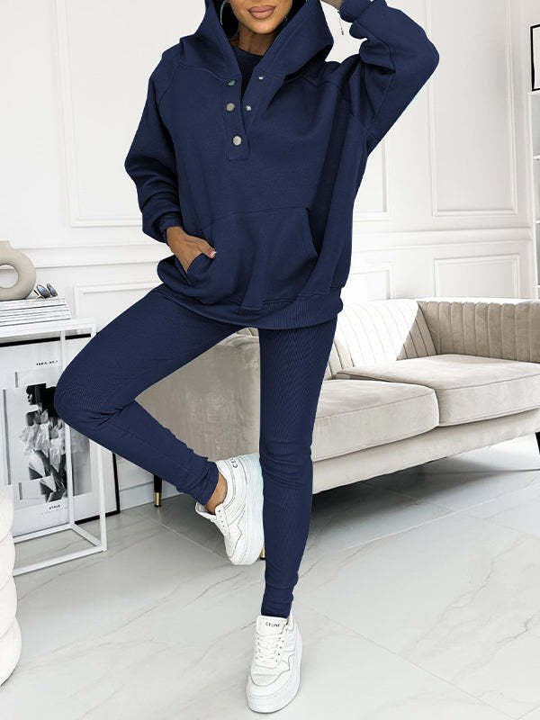 Women's Solid Color Vest Hoodie And Pants Set - RICALOUX