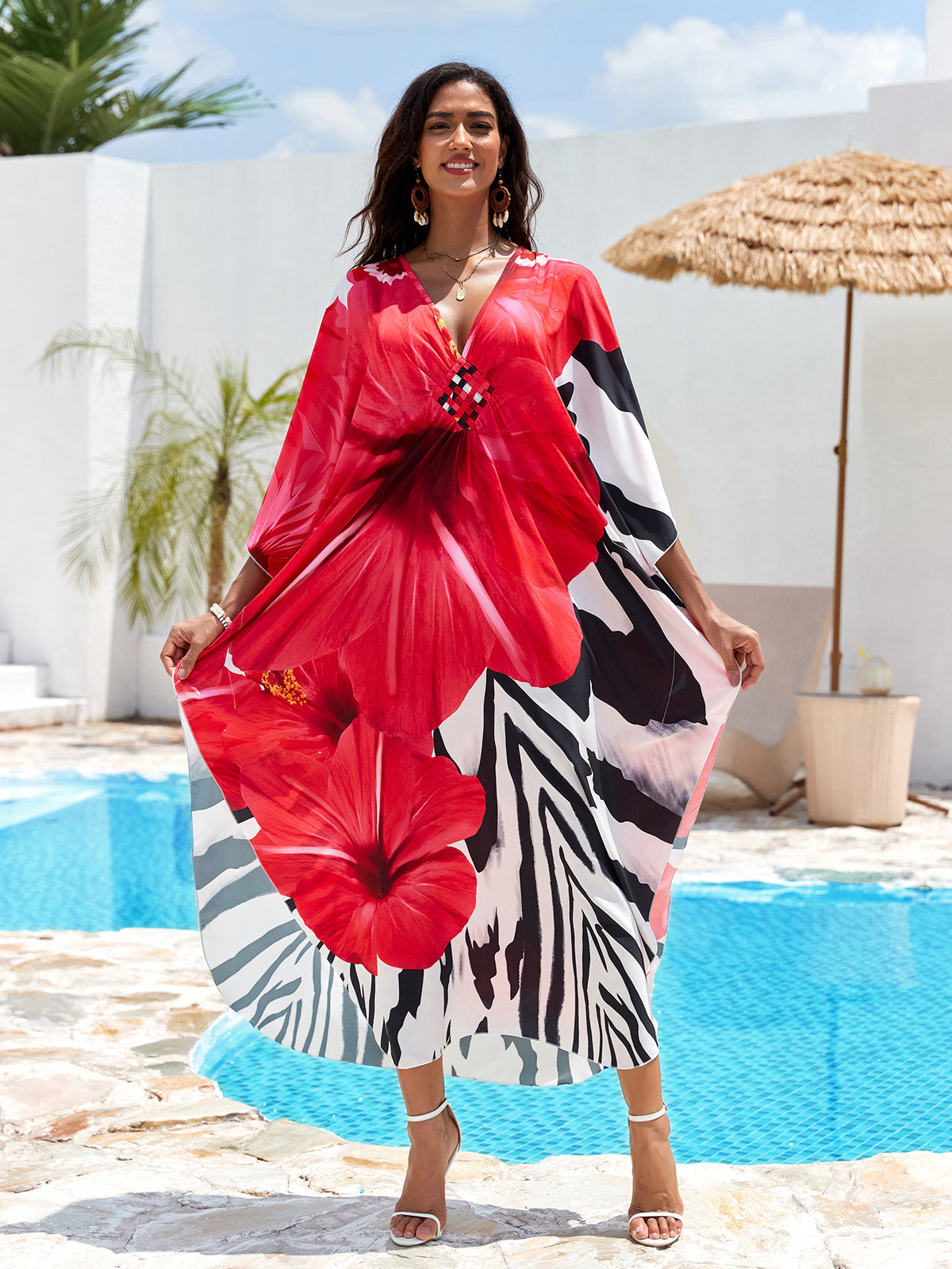 Printed Beach Cover-up Hand-knitted V-neck Plus-size Dress – Premium 0 | RICALOUX
