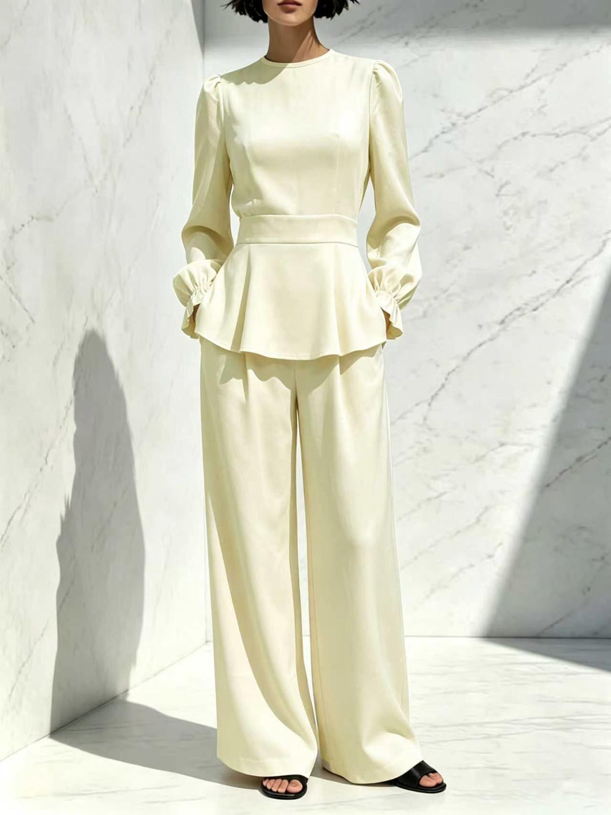 Fitted Waist Long-sleeve Pants Set by Ricaloux