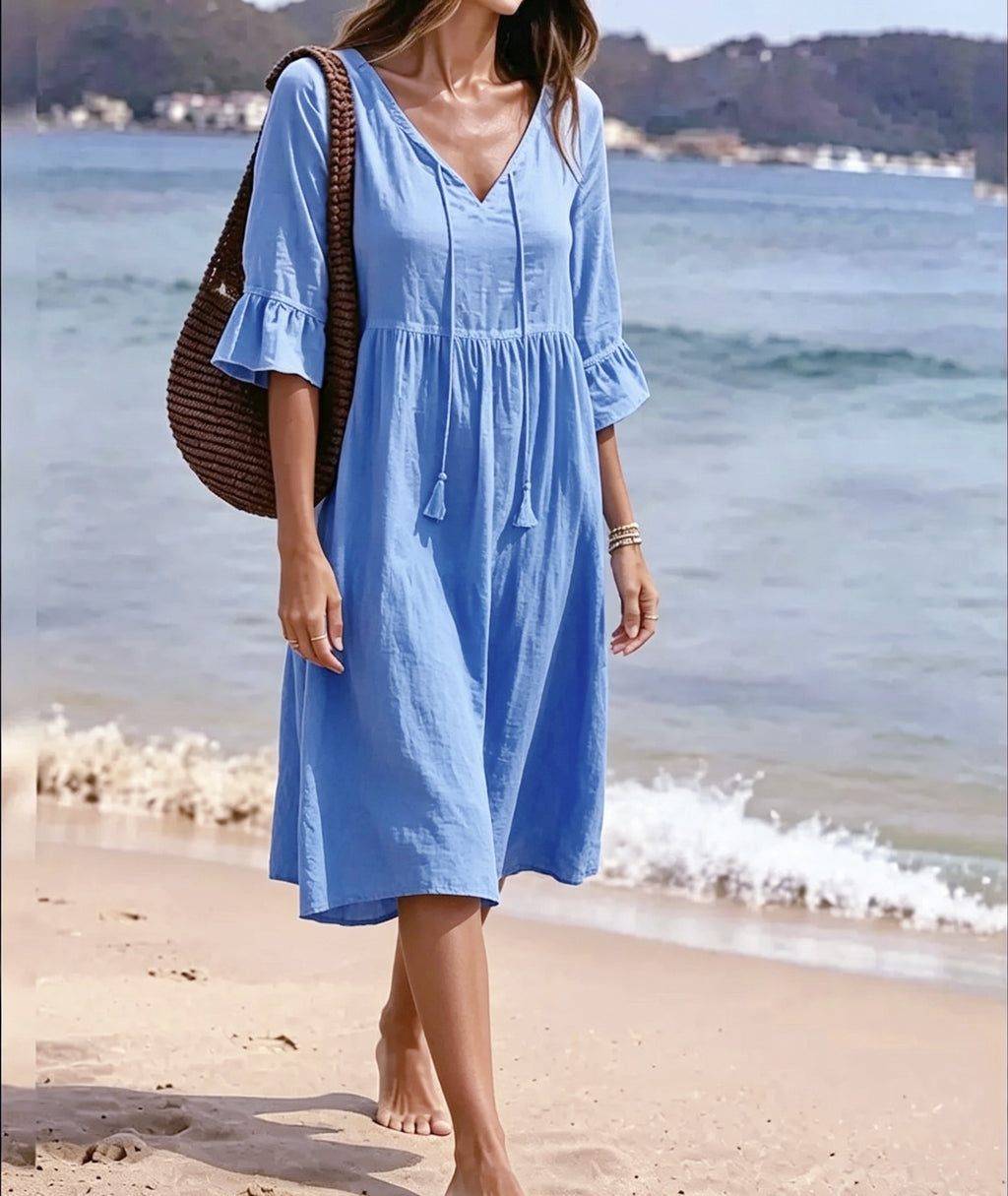 Ruffled Loose-fit Beach Midi Dress by Ricaloux