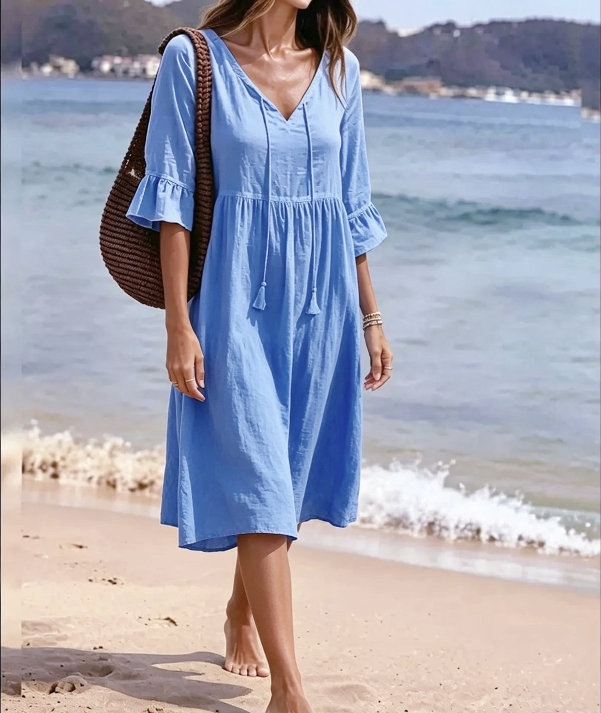 Ruffled Loose-fit Beach Midi Dress by Ricaloux