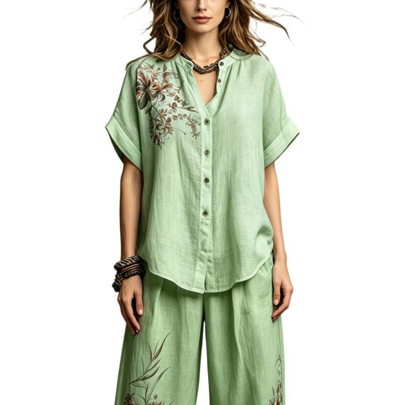 Short-sleeve Top And Wide-leg Pants Casual Two-piece Set by Ricaloux